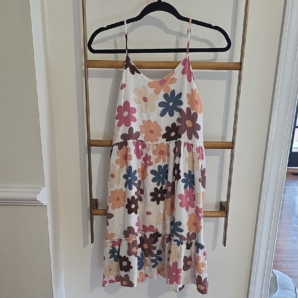 Hayden Girls White Tiered Sundress with Pink, Blue & Brown Floral Print